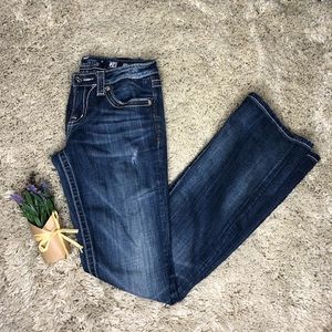 Miss Me Boot Cut distressed Denim Jeans Buckle